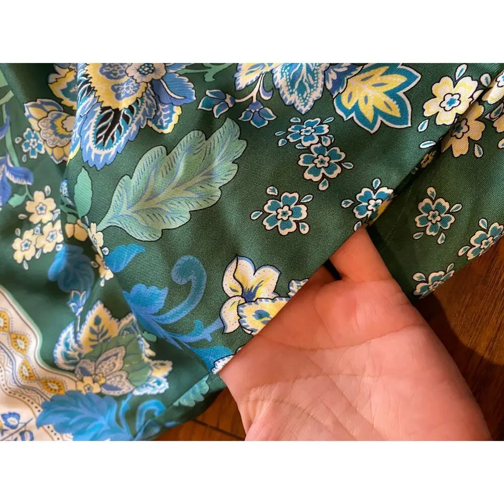 ANTHROPOLOGIE MAEVE Shorts Blue Green Floral Pull On Pockets Size L Boho - Picture 9 of 9